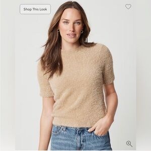 J Crew Factory Short Sleeve Tinsel Sweater in Camel Tinsel